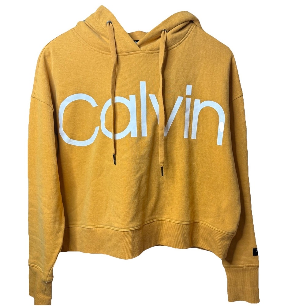 Calvin Klein Performance Women's Yellow Orange Cropped Hoodie Size Small Logo